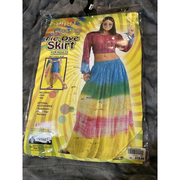 Hippie Skirt 2 Piece Multi Colored Gauze 1960's Style Costume Skirt & Slip - Picture 2 of 7